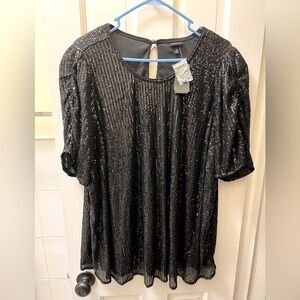 Torrid Black Sequin Ruched Sleeve Top